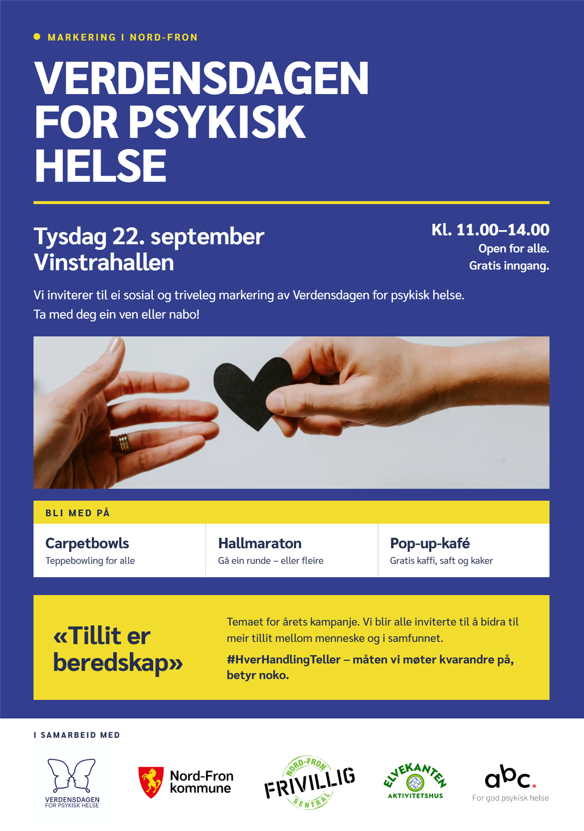 Plakat for verdensdagen for psykisk helse i Nord-Fron, 22. september - Klikk for stort bilete